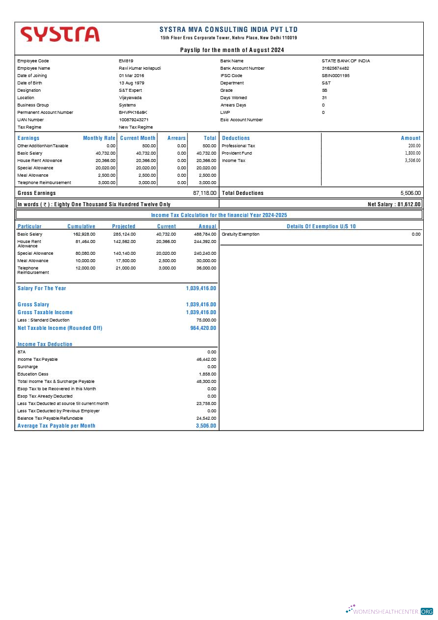 Download Systra MVA Consulting India payslip template in Word and PDF formats.pdf, 1 Photoshop template